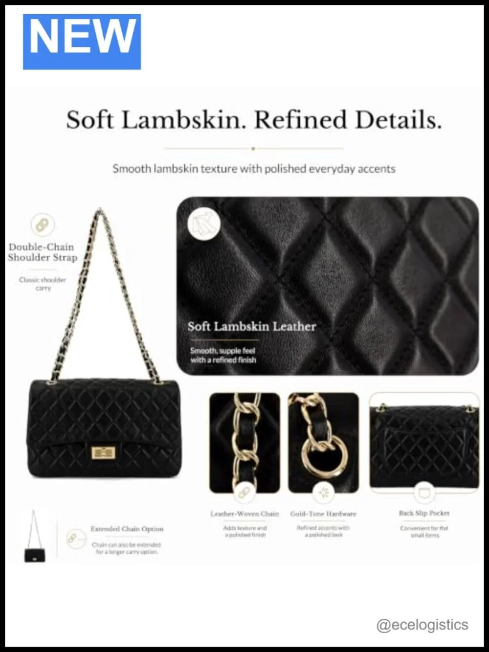 Quilted Lambskin Leather Crossbody Bag for Women, Single Flap Shoulder Purse
